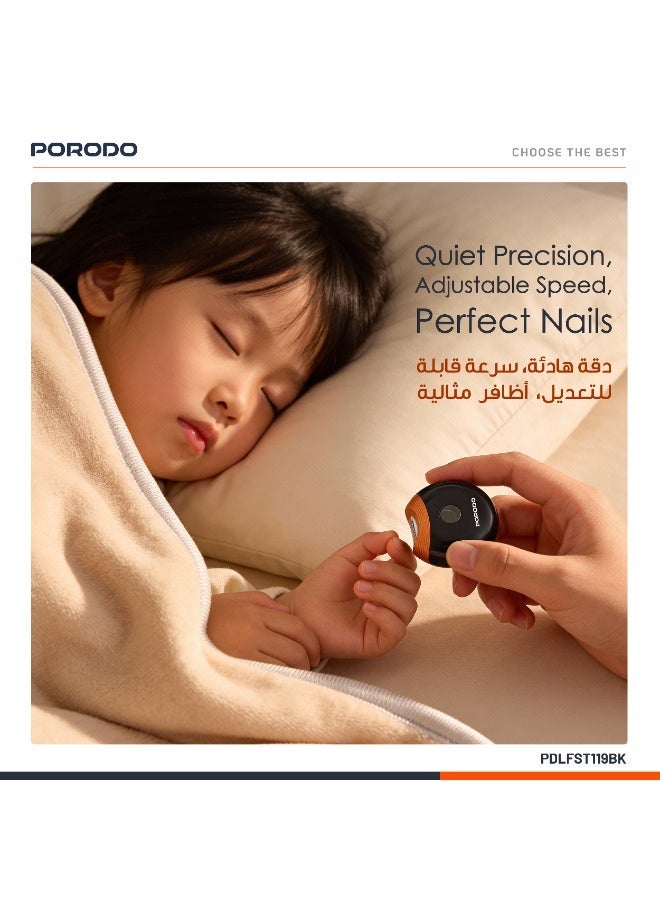 porodo All-In-One Nail Trimmer Set / UV LED Light / Nail Polishing / Nail Trimming / Low Noise / Adjustable Speed / Efficient Grooming Tool / Perfect Nail Trimming Tool for Home and Travel - Black - Image 3